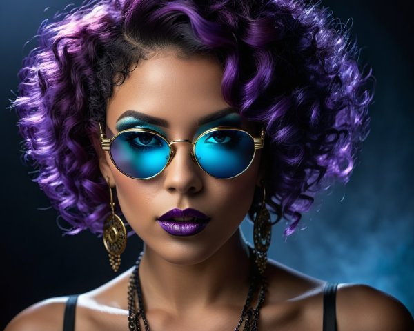 Individual with Purple Hair and Teal Sunglasses