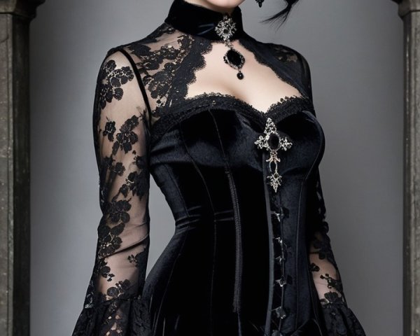 Gothic-Inspired Fashion with Dramatic Black Dress