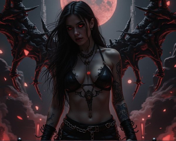 Confident figure in dark setting with shadowy beasts