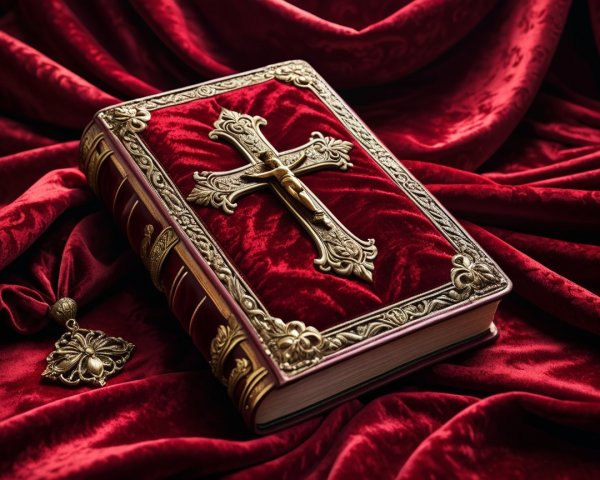 Ornate Red Velvet Book with Golden Details