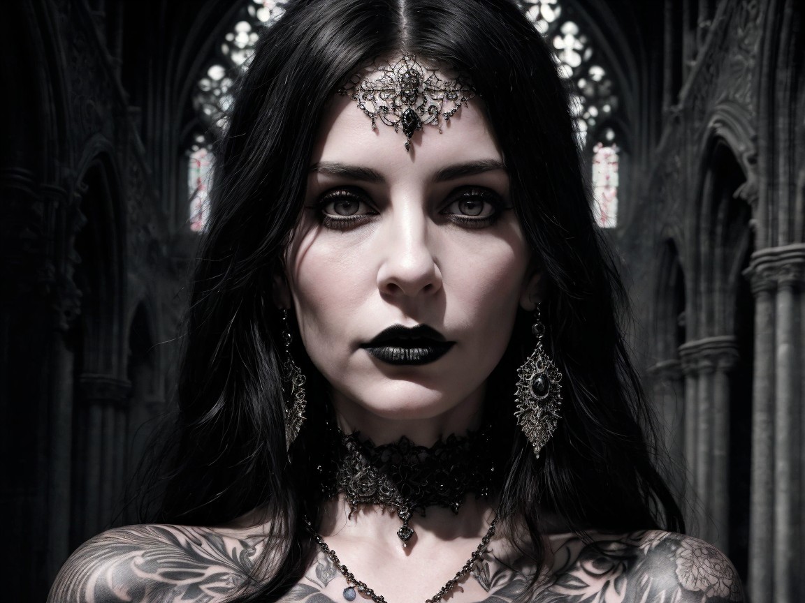 Portrait of a Woman with Gothic Aesthetic and Tattoos