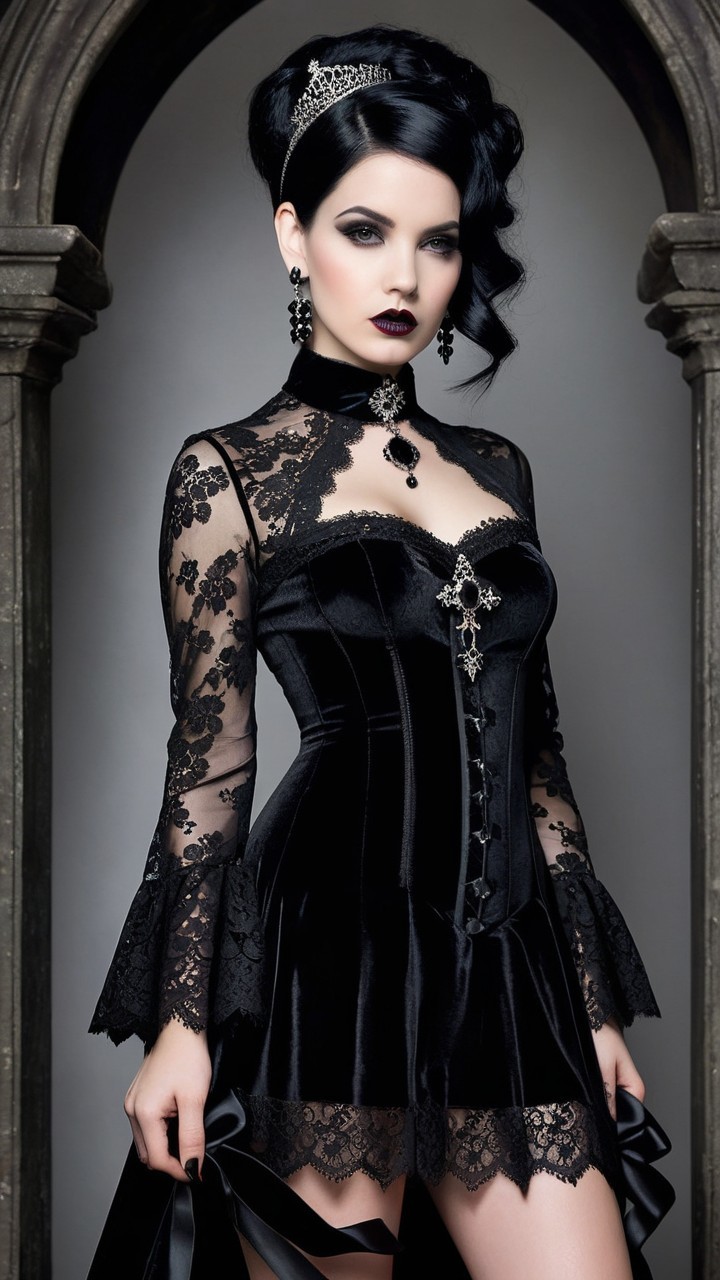 Gothic-Inspired Fashion with Dramatic Black Dress