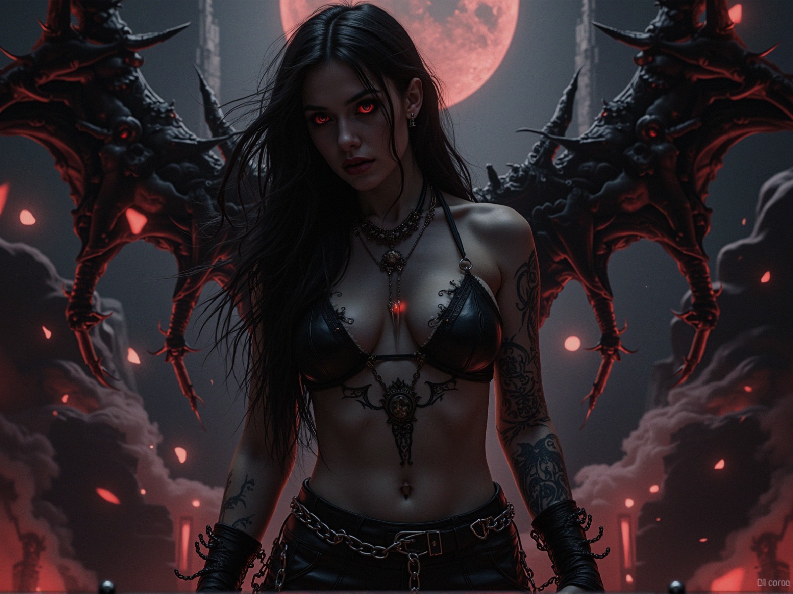 Confident figure in dark setting with shadowy beasts