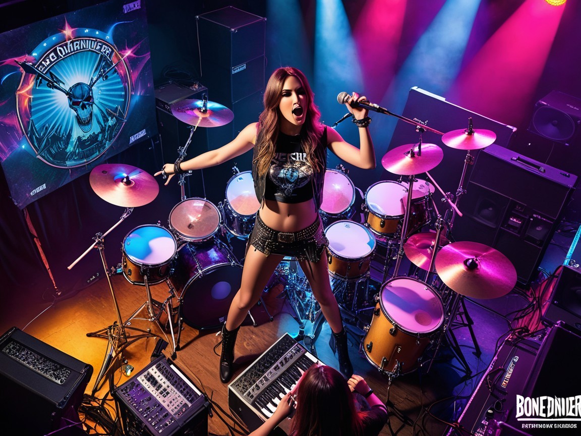 Dynamic Female Vocalist Performs with Rock Energy