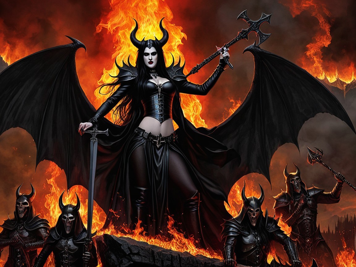 Powerful Figure in Dark Fantasy Realm with Flames