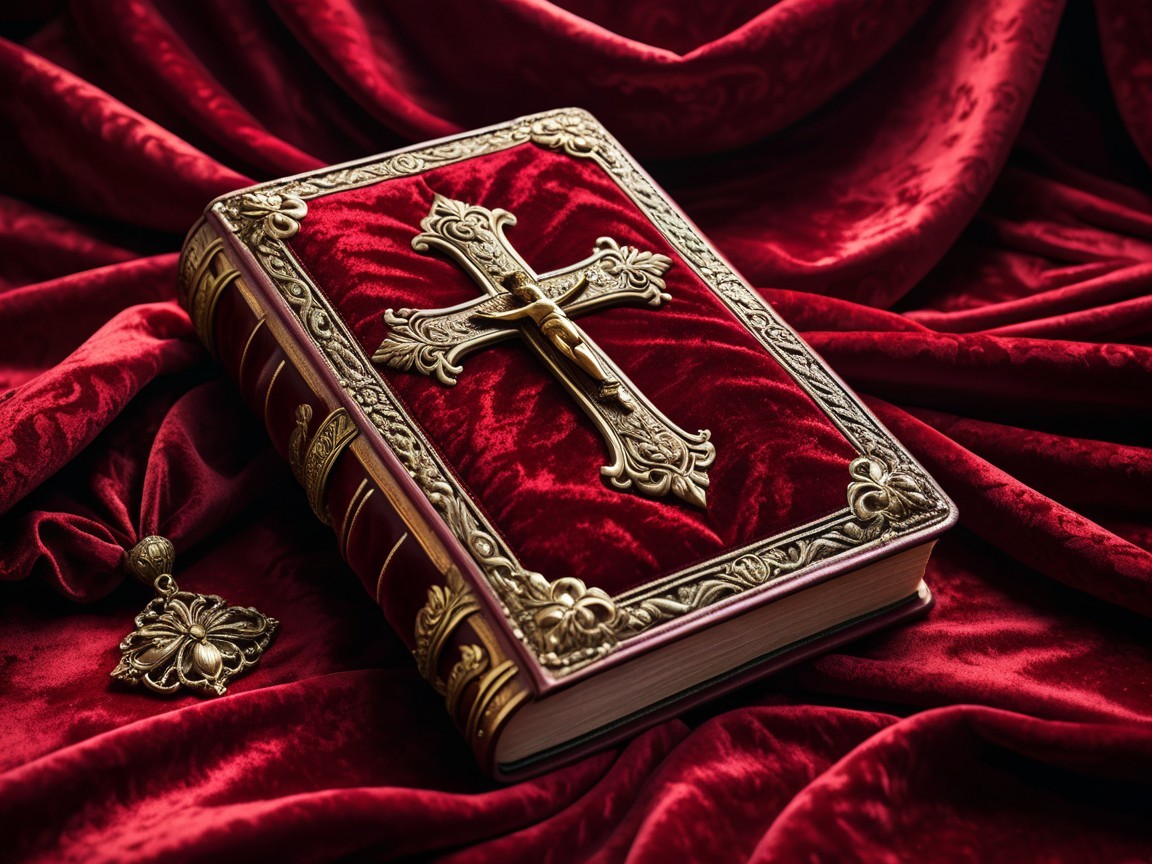 Ornate Red Velvet Book with Golden Details