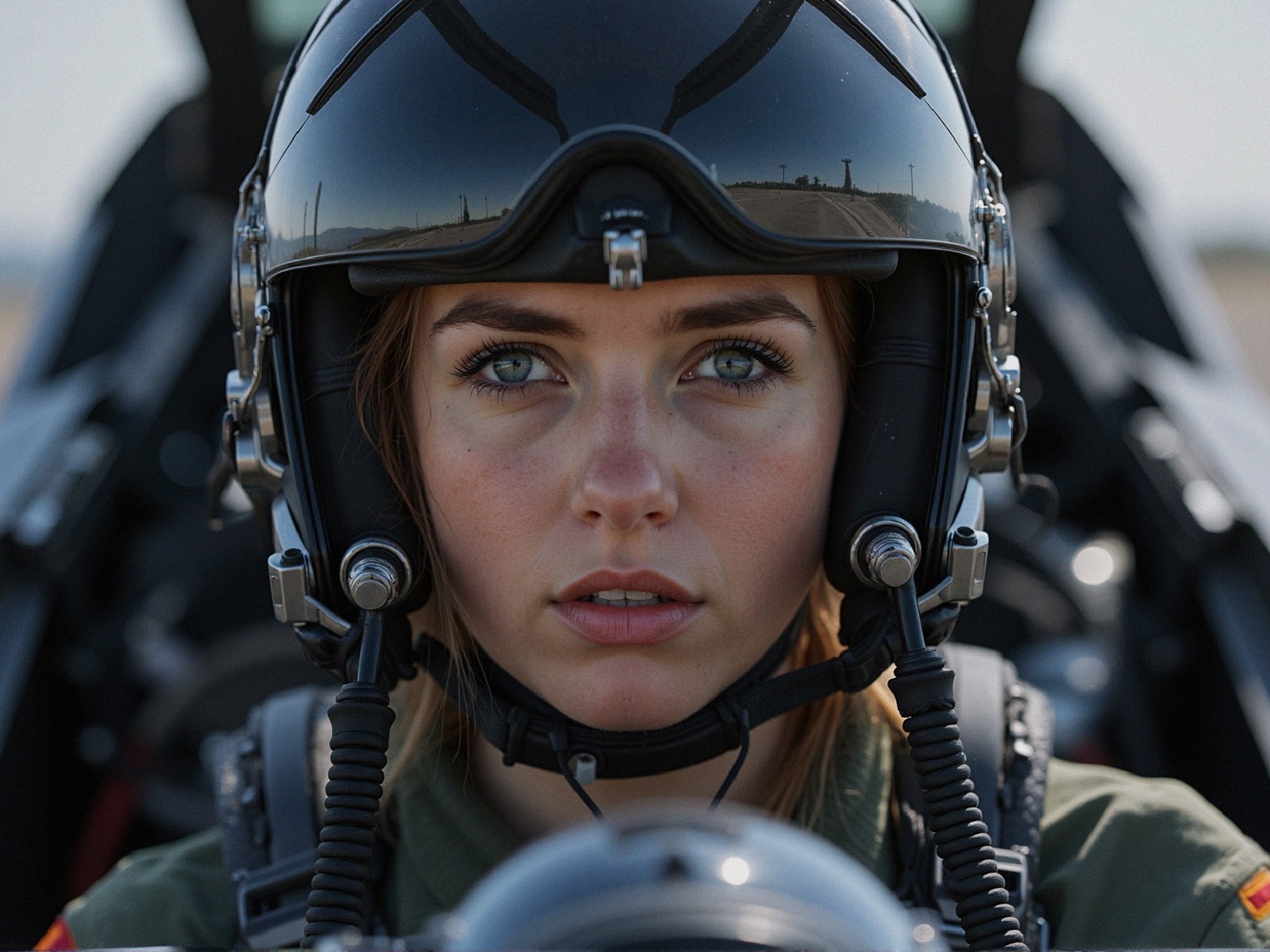 Close-Up Portrait of Young Female Pilot in Cockpit
