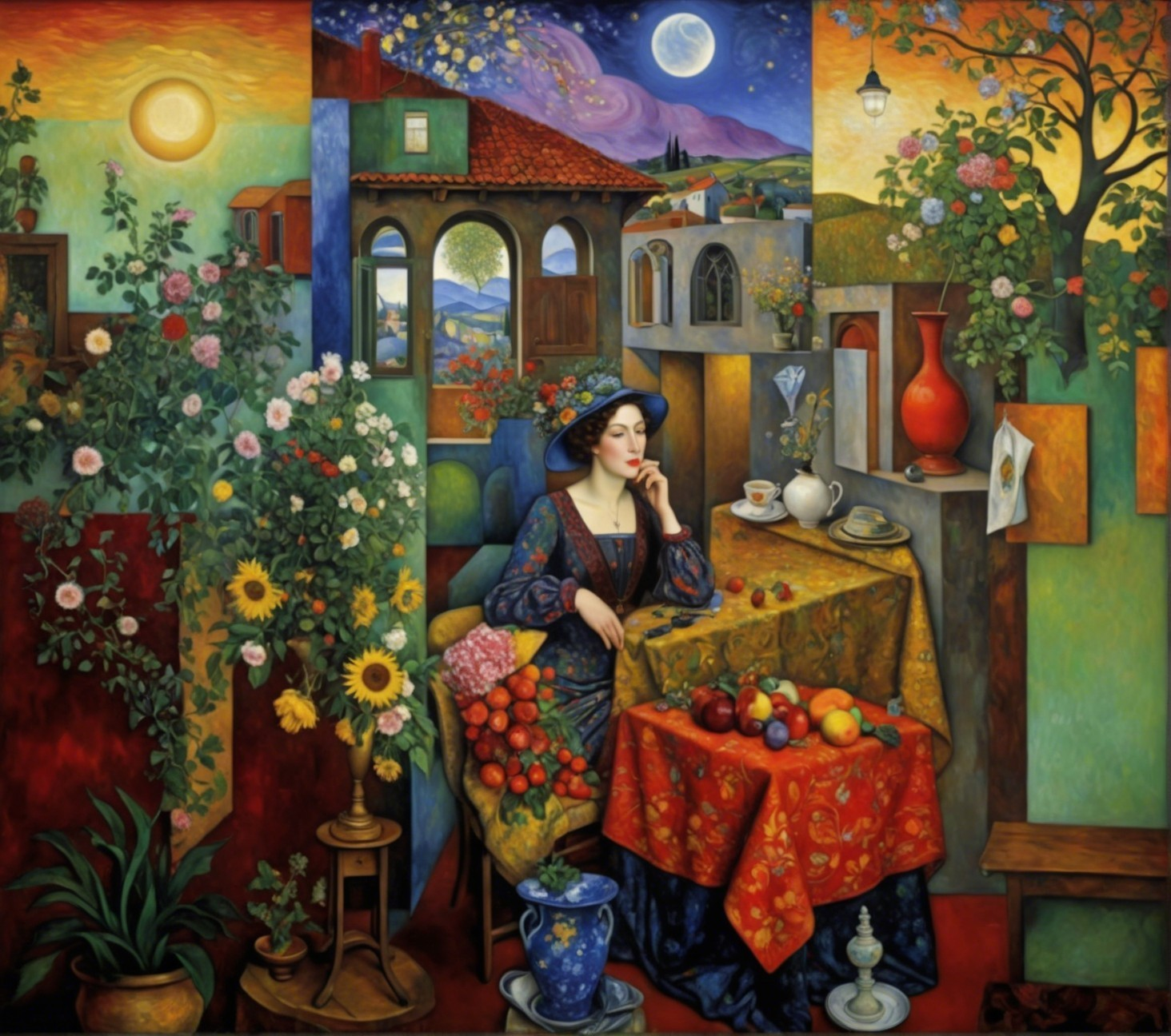 Vibrant Scene of Woman in Traditional Attire and Nature