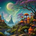 Whimsical Moonlit Landscape with Foxes and Castle