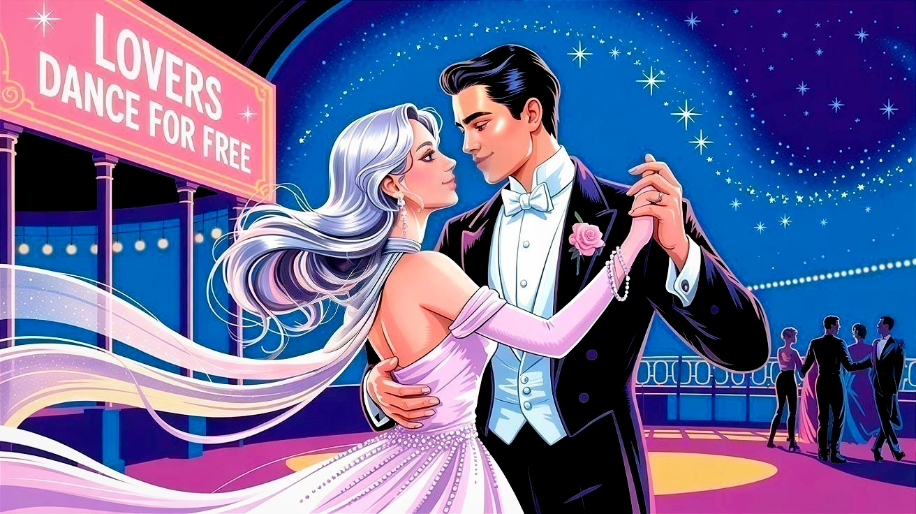 Romantic Couple Dancing Under Starry Night Sky