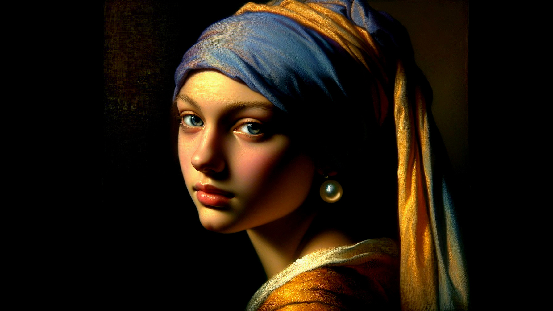 Portrait of a woman with headscarf and pearl earring