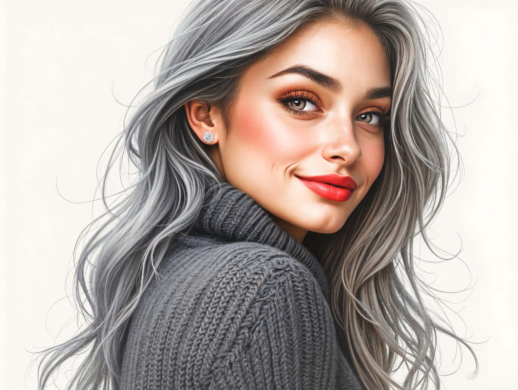 Close-up Portrait of a Young Woman with Silver Hair