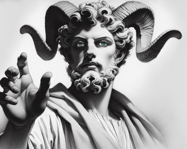 Majestic figure with ram horns and flowing beard