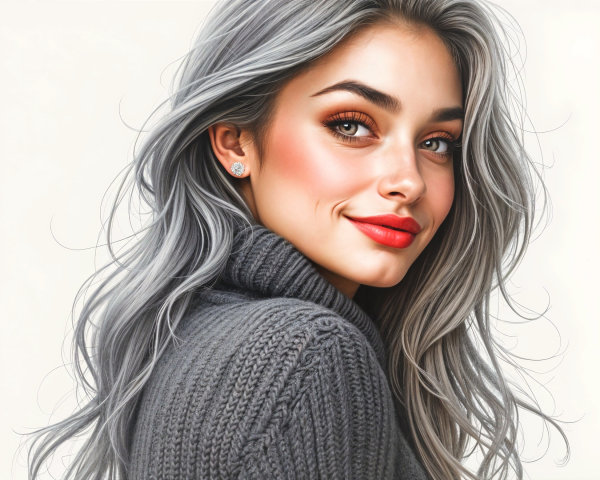 Close-up Portrait of a Young Woman with Silver Hair