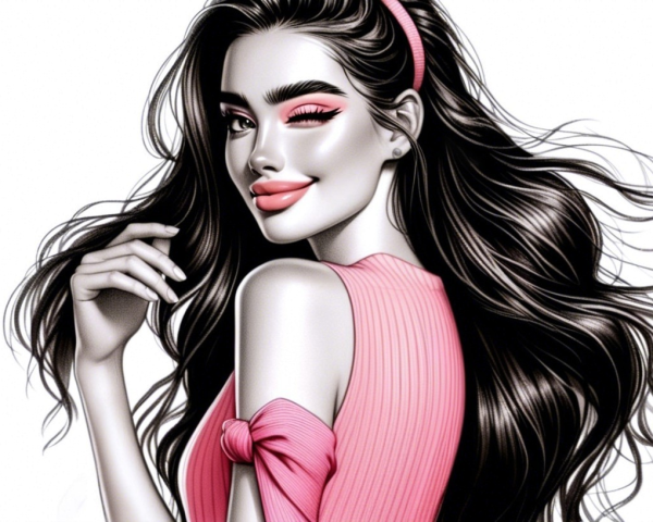 Stylish Illustration of a Confident Woman in Pink