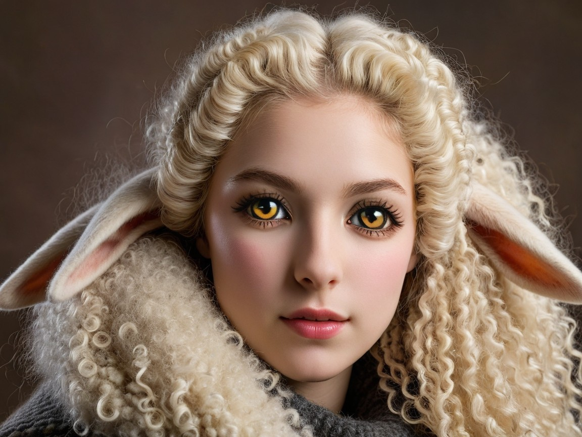 Young girl with fluffy hair and golden eyes in portrait