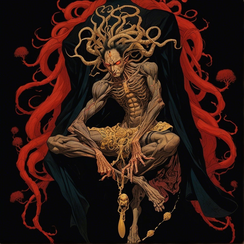 Mythical Figure with Serpentine Hair and Chains