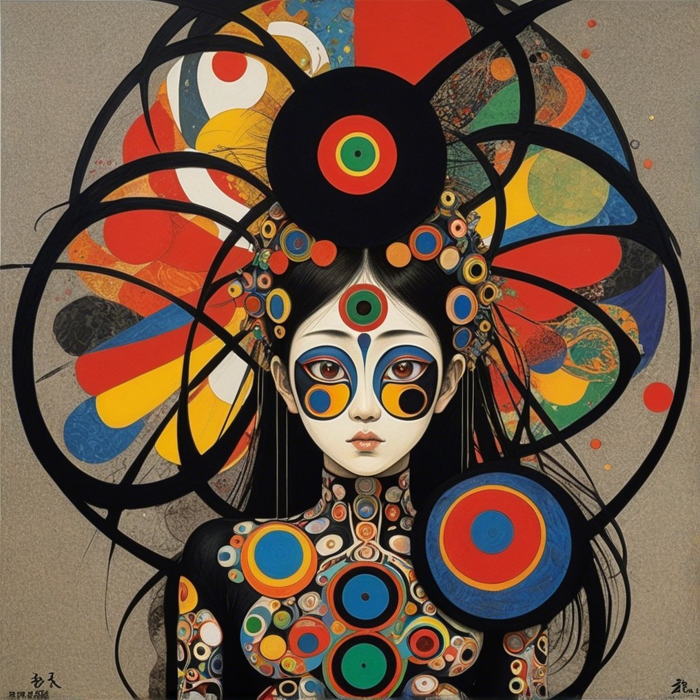 Stylized Portrait of a Woman with Vibrant Patterns
