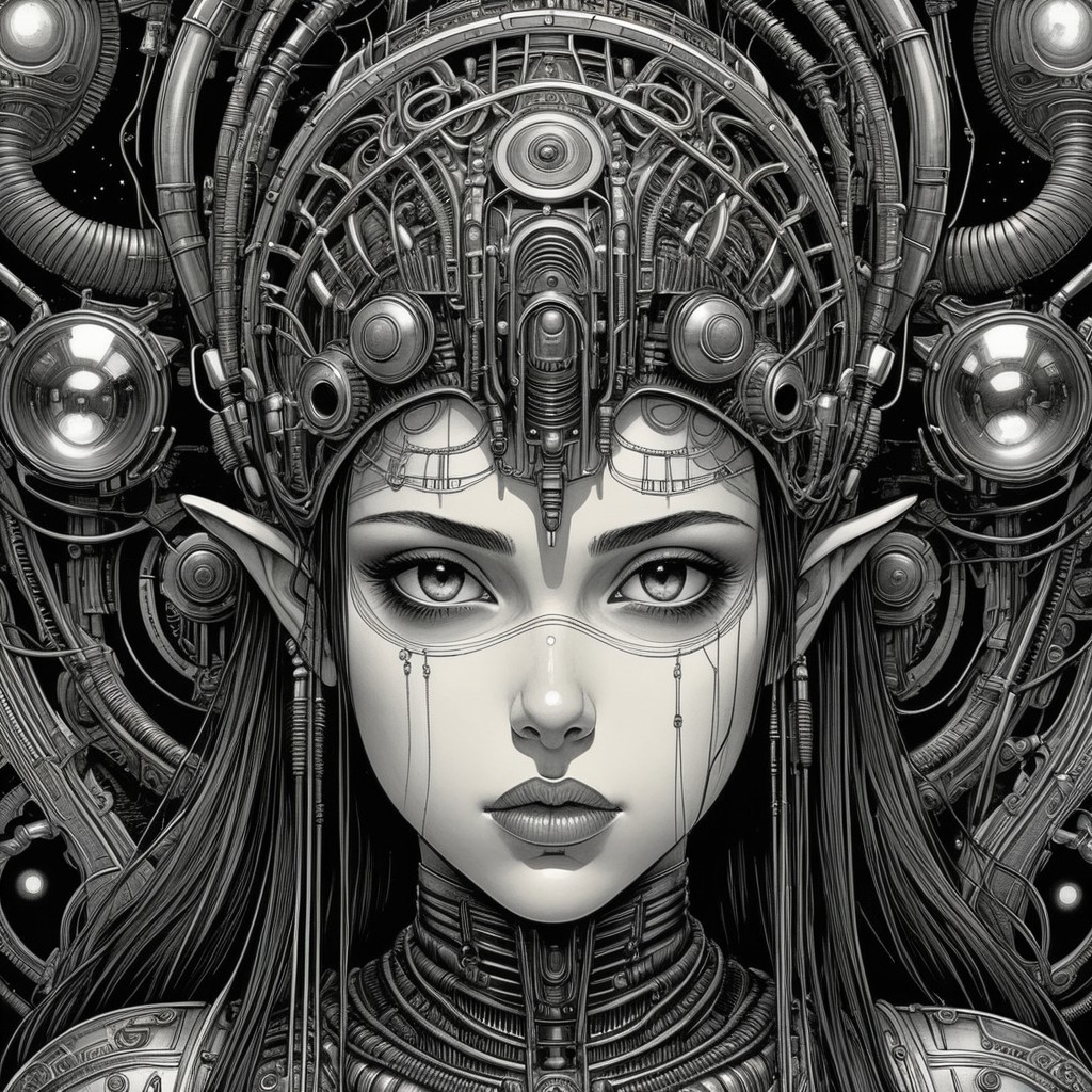 Futuristic Cybernetic Figure with Angular Features