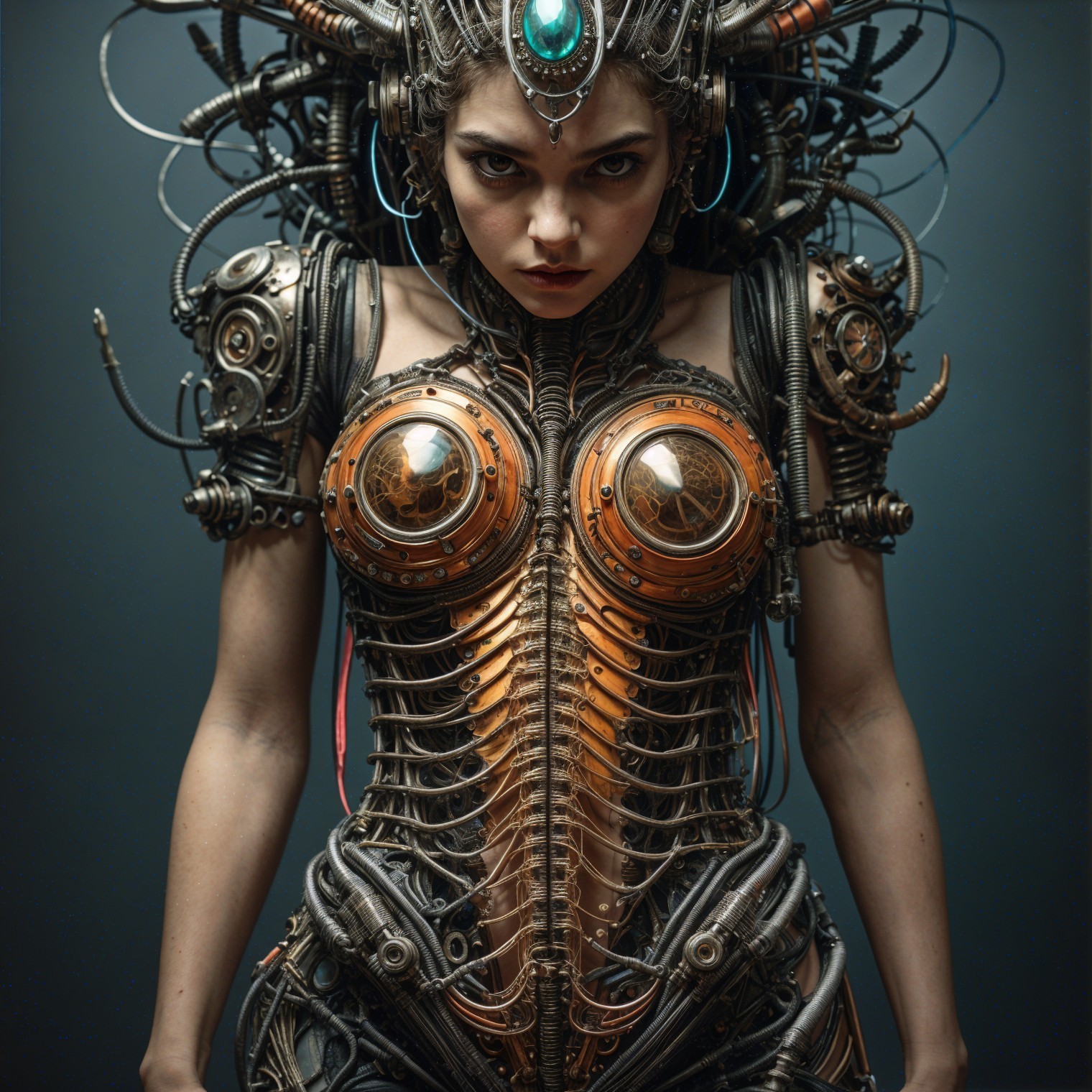 Futuristic Woman in Intricate Cybernetic Armor