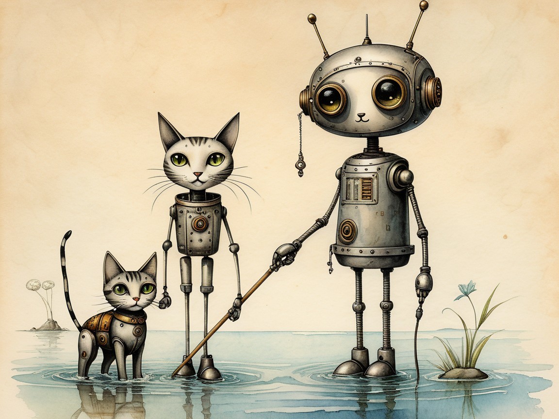 Robot and Humanoid Cat by Serene Water's Edge