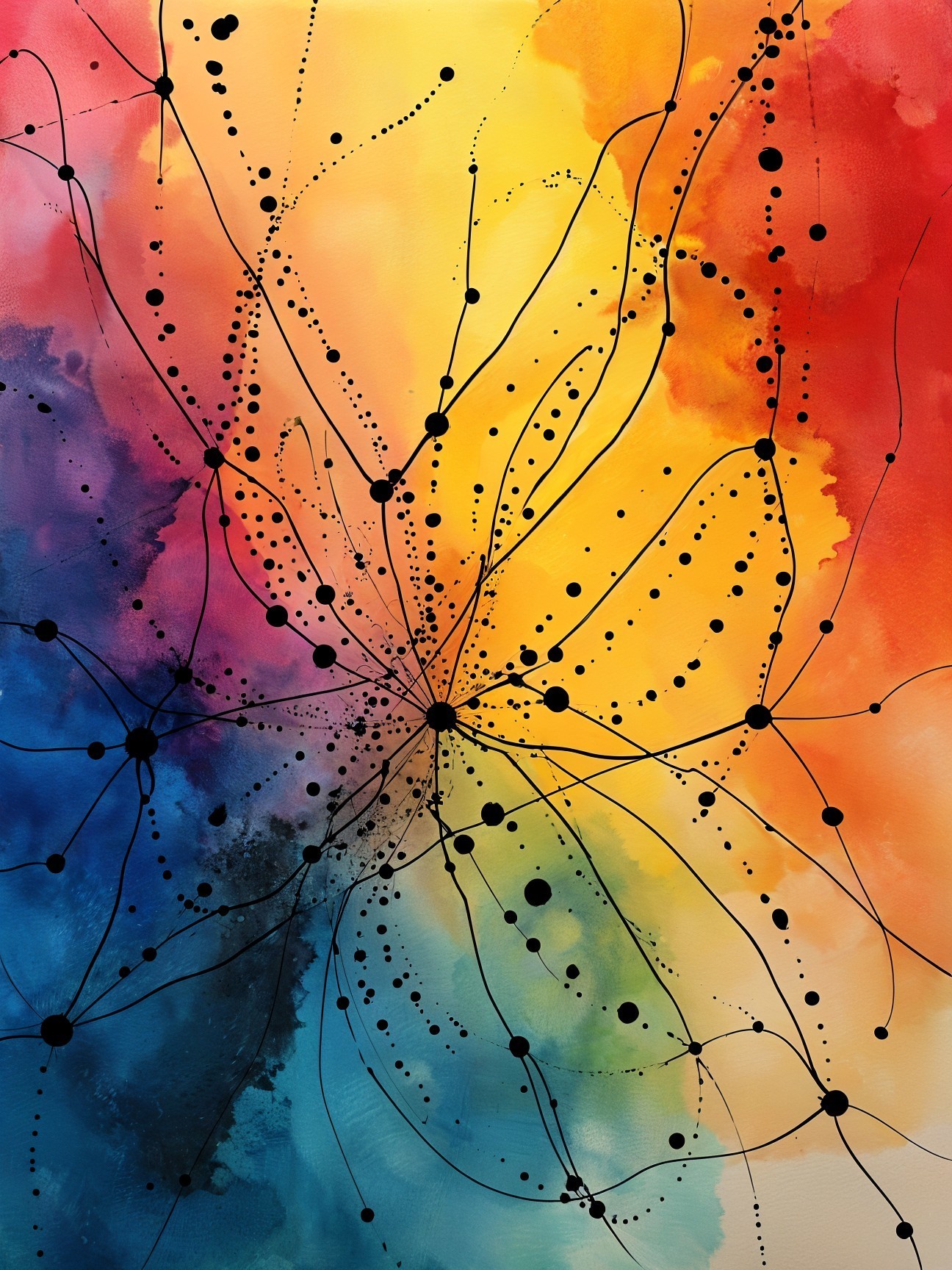 Vibrant Artwork with Color Transitions and Black Lines