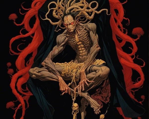 Mythical Figure with Serpentine Hair and Chains