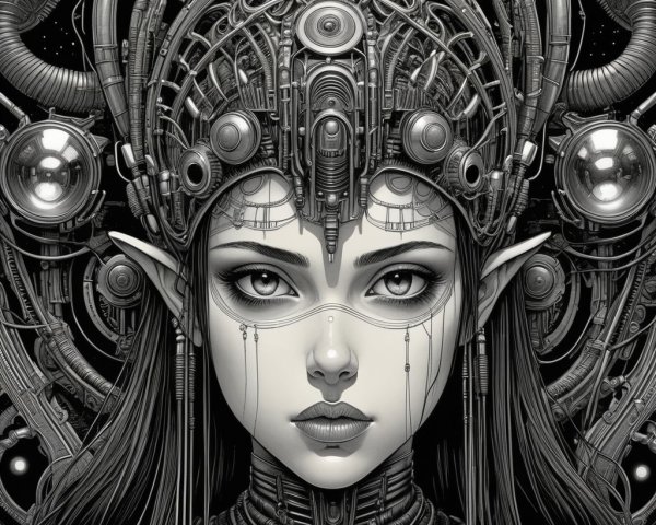 Futuristic Cybernetic Figure with Angular Features