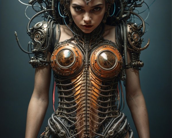 Futuristic Woman in Intricate Cybernetic Armor