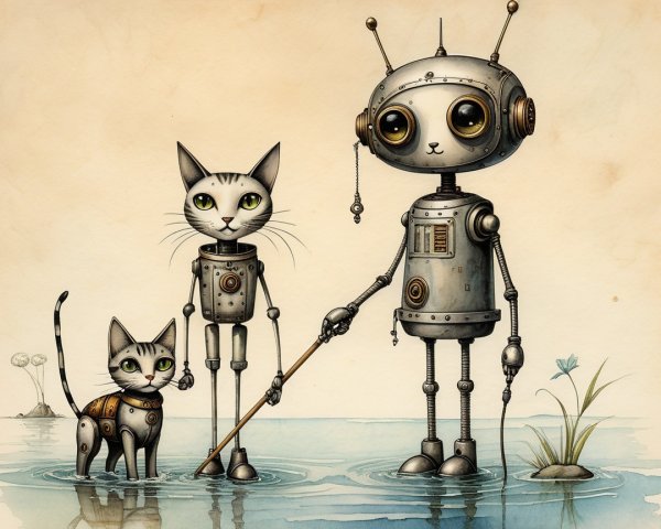 Robot and Humanoid Cat by Serene Water's Edge