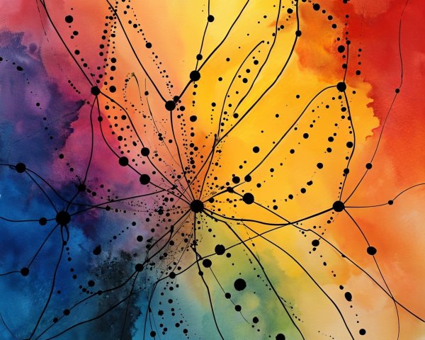 Vibrant Artwork with Color Transitions and Black Lines