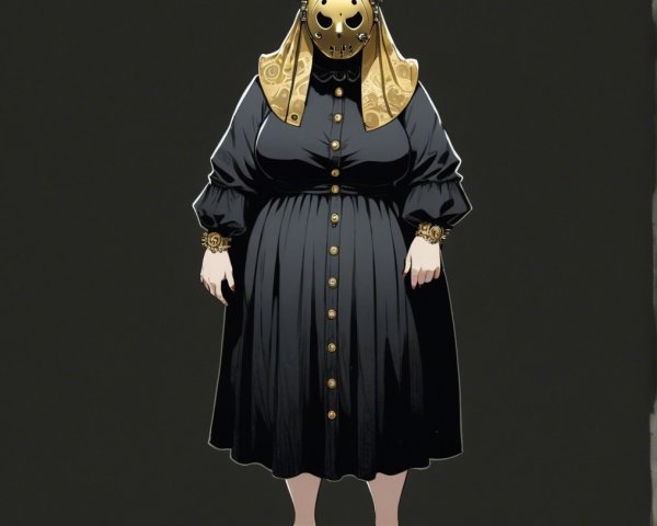 Character in Black Dress with Golden Mask and Headdress