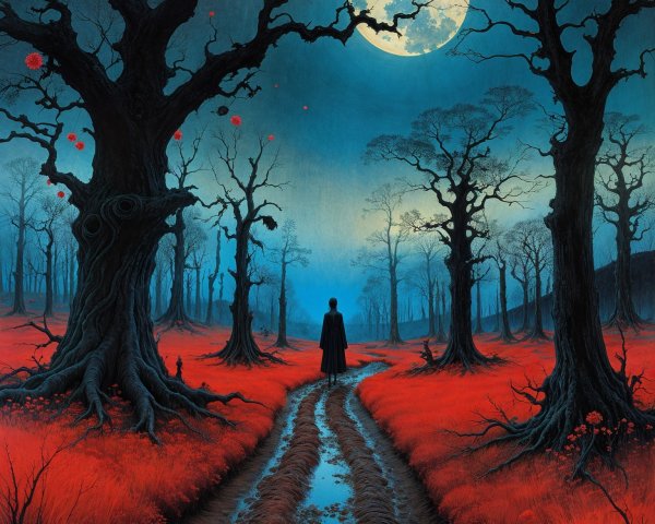 Surreal Landscape with Black Figure and Red Ground
