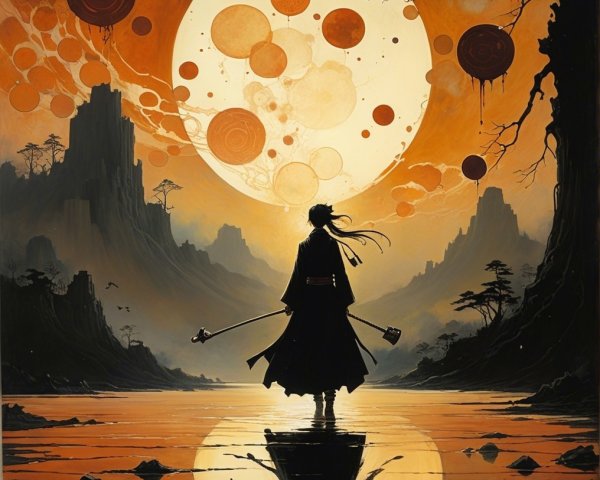 Silhouette by Tranquil Water Under Glowing Moon