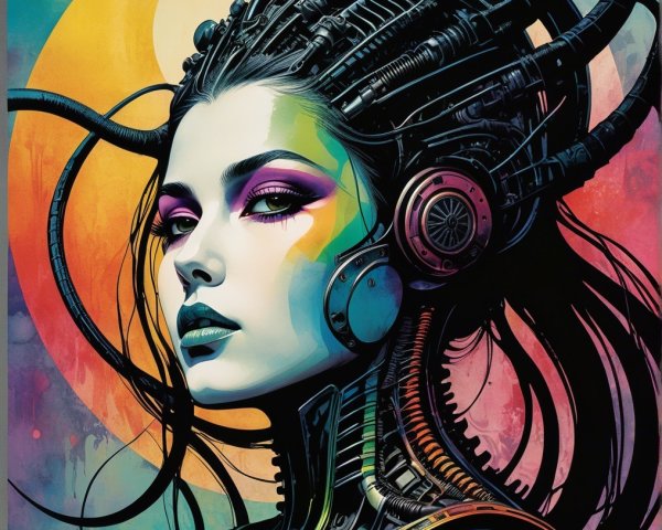 Futuristic portrait of a woman with cybernetic features