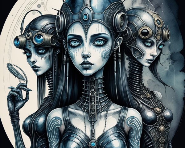 Futuristic Female Figures in Ethereal Setting