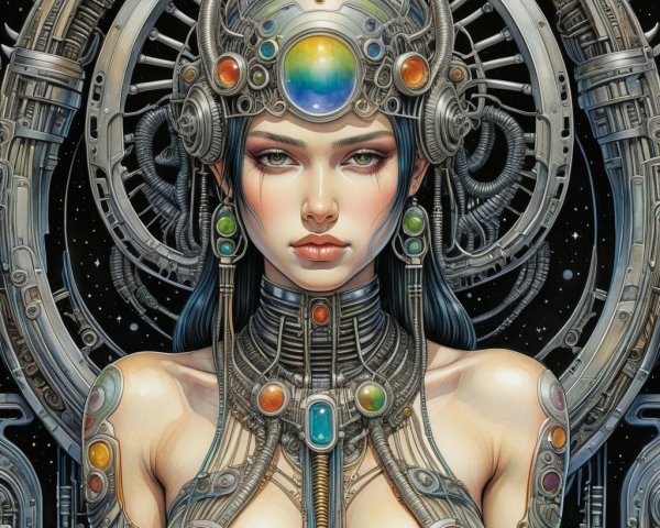 Futuristic Portrait of Woman with Mechanical Elements