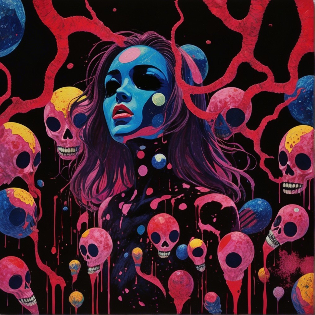 Portrait of a Woman with Blue Skin and Surreal Elements