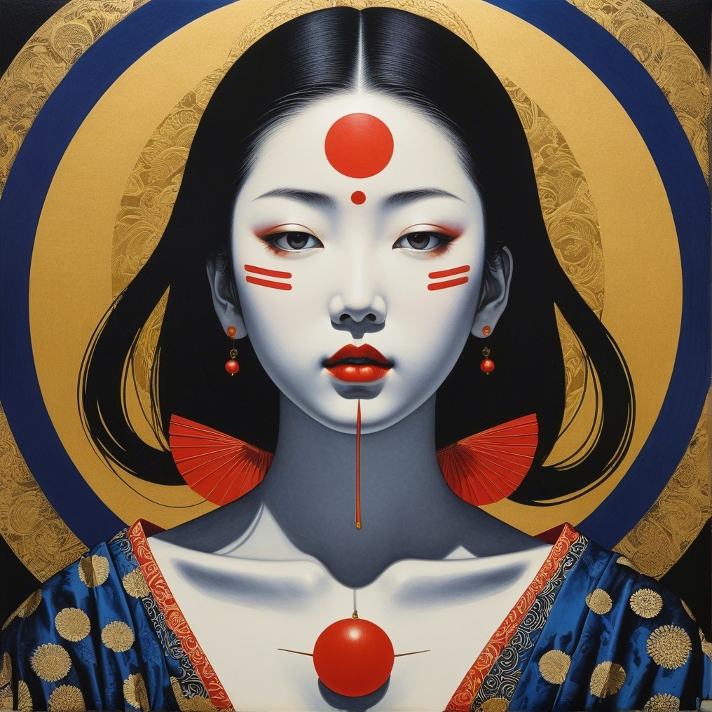 Portrait of Woman with Bold Facial Markings and Attire
