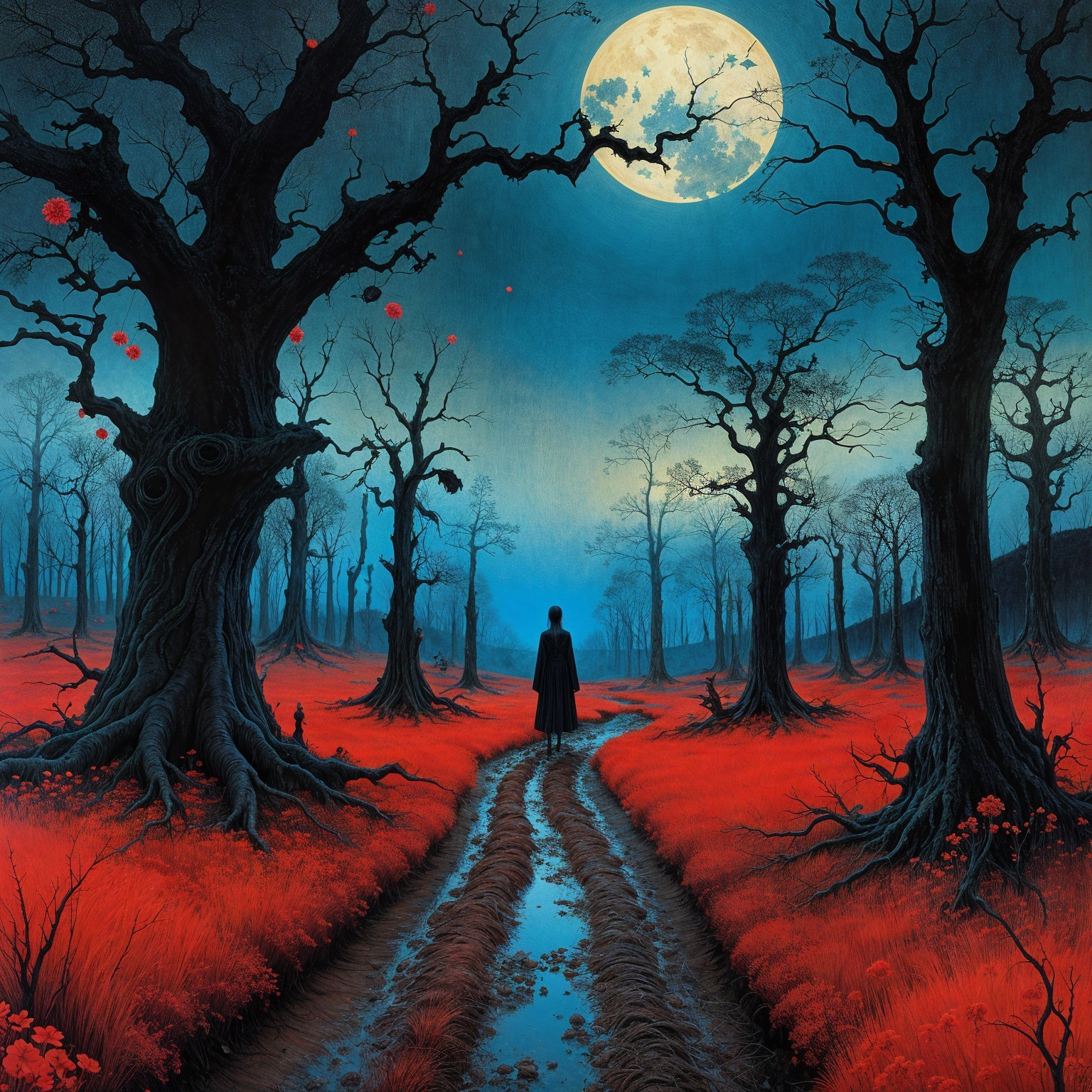 Surreal Landscape with Black Figure and Red Ground