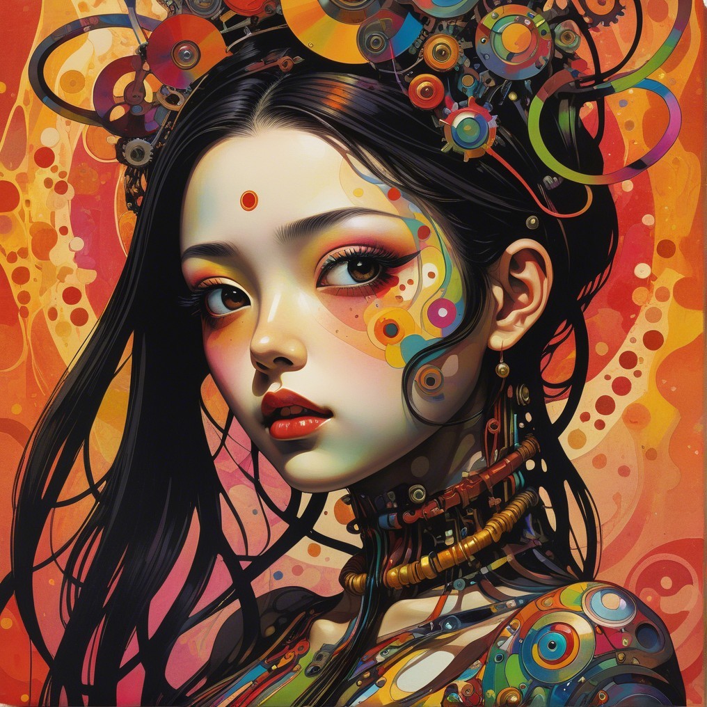 Vibrant Portrait of a Young Woman with Colorful Patterns
