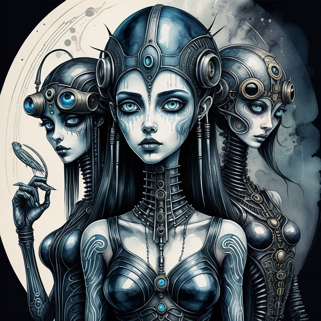 Futuristic Female Figures in Ethereal Setting