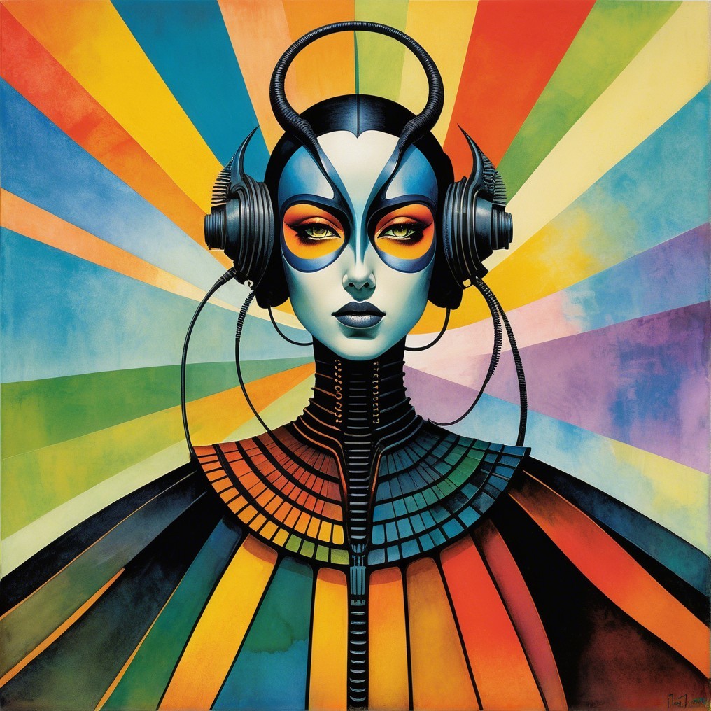 Futuristic Figure with Colorful Makeup and Headphones