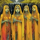 Four Women in Yellow Robes with Silver Accessories