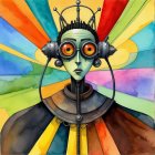 Futuristic Figure with Colorful Makeup and Headphones