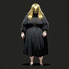 Character in Black Dress with Golden Mask and Headdress