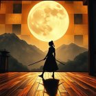 Silhouette by Tranquil Water Under Glowing Moon