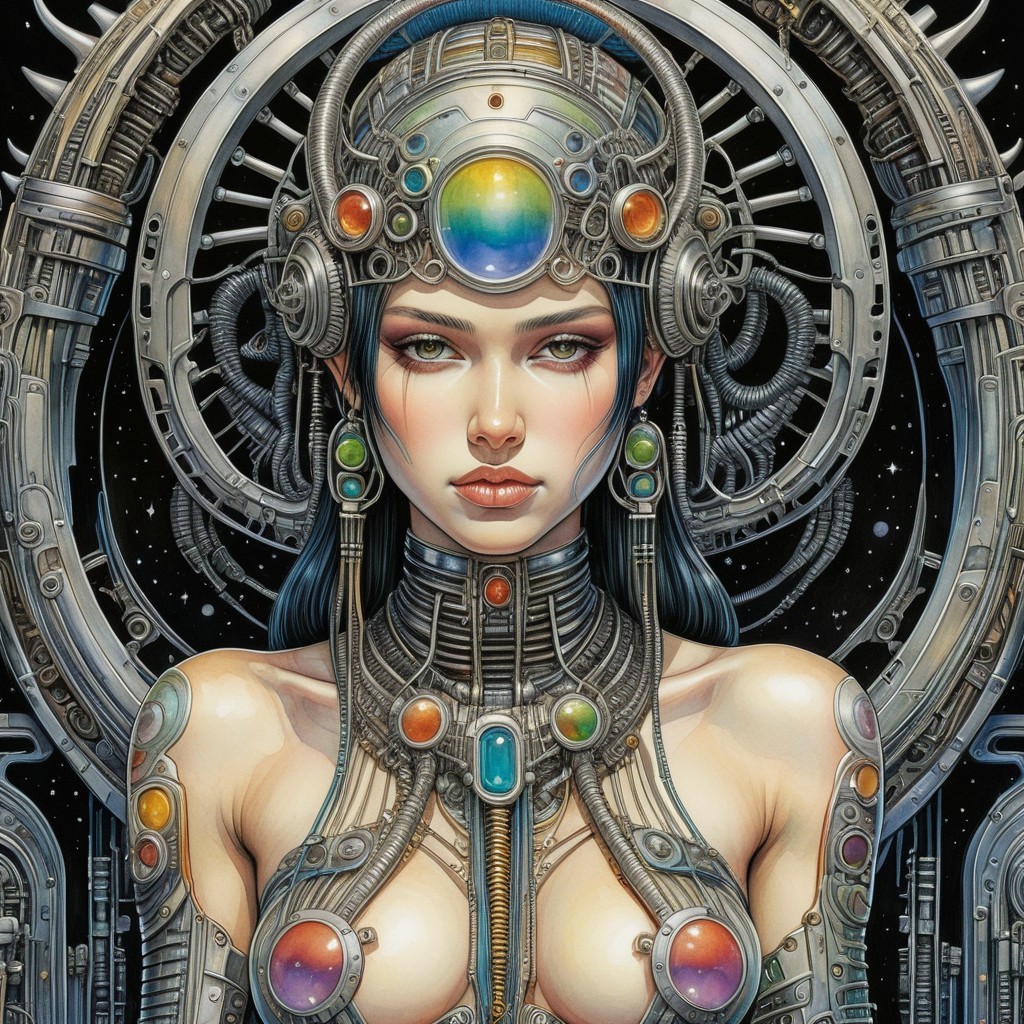 Futuristic Portrait of Woman with Mechanical Elements