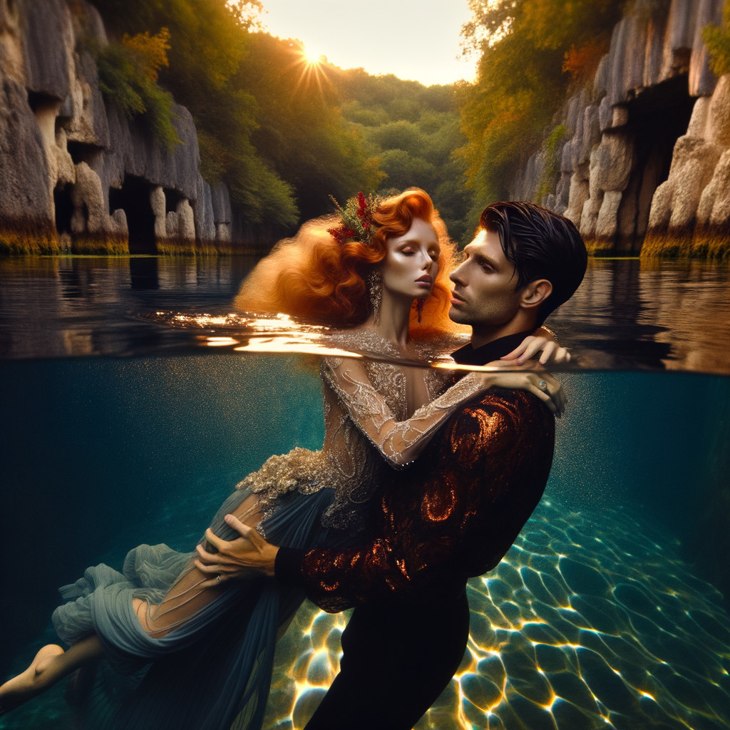 Underwater Embrace of a Couple in Elegant Attire