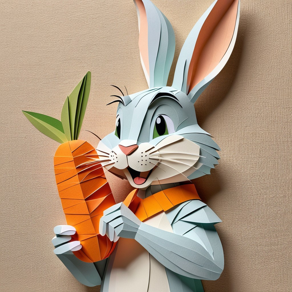 Colorful Paper Cutout Rabbit with Carrot Design